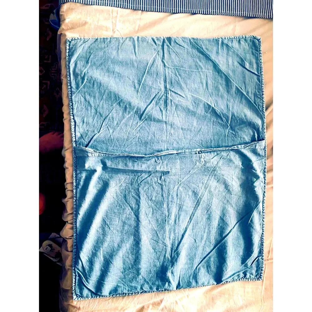 Vintage Ruff Hewn Bon-Ton Embroidered Standard Sham 20'x26' Faded Blue Denim